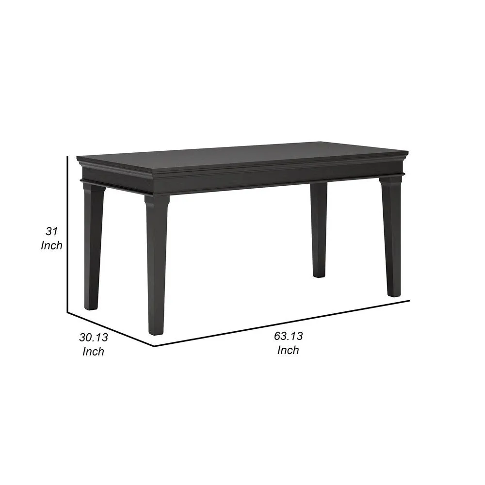 63 Inch Home Office Desk, Rectangular Tabletop, Vintage Black Finish By Casagear Home