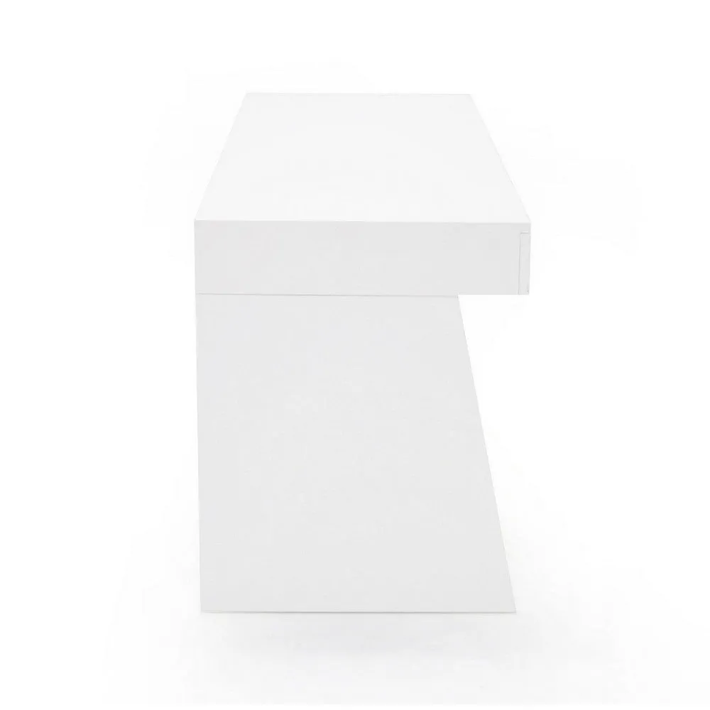 63 Inch Office Desk, 3 Drawers, Modern Glossy White with Steel Metal Frame By Casagear Home