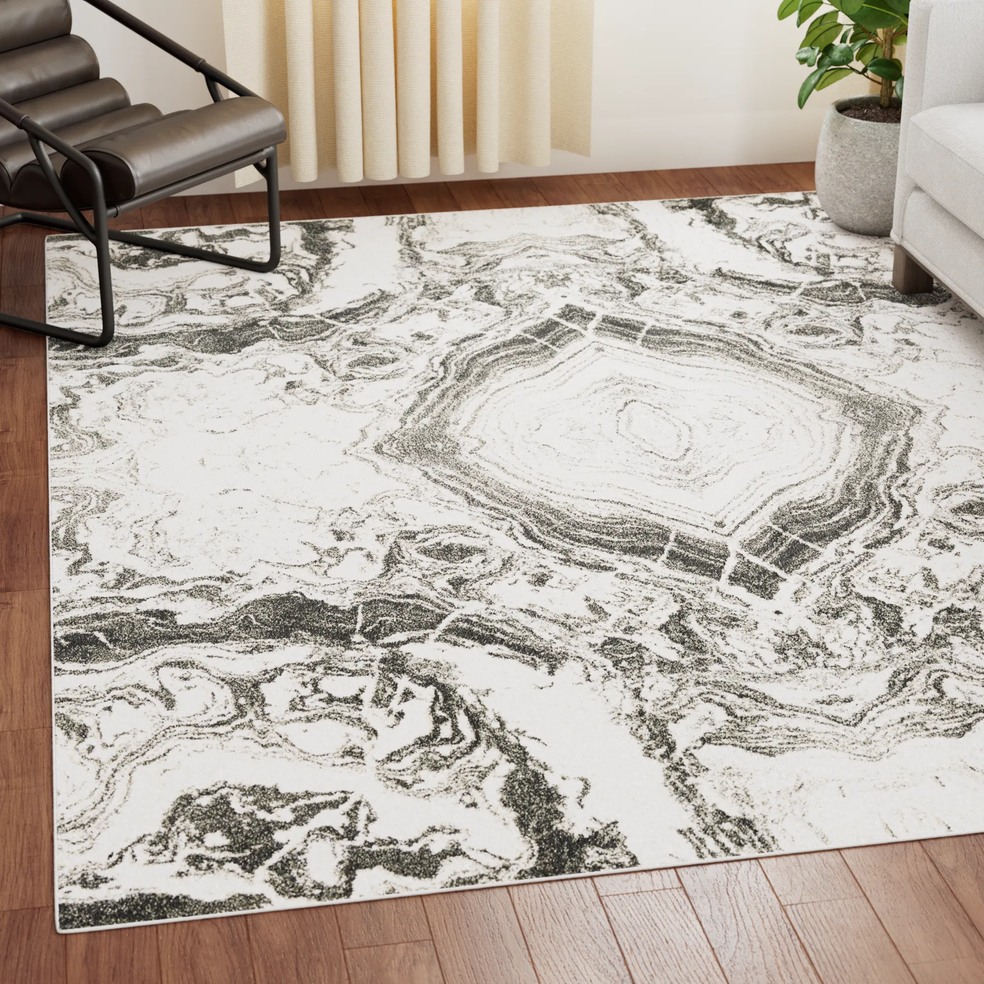 Abstract Gray Modern Marble Area Rug