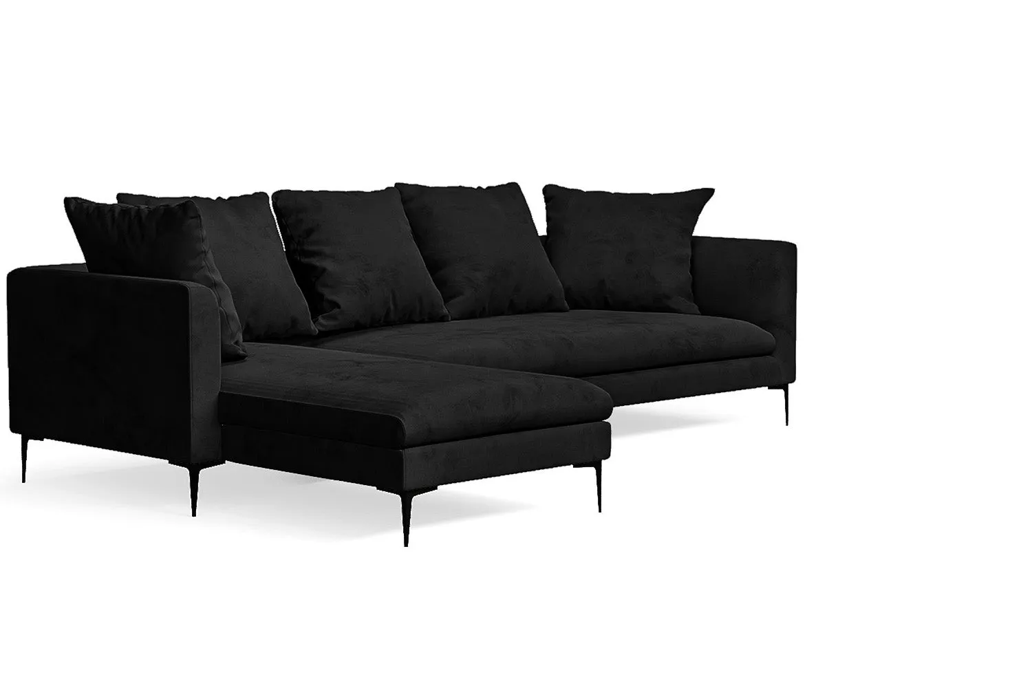 Aprilia 3 Seater Left Hand Facing Chaise Lounge Corner Sofa Black Velvet