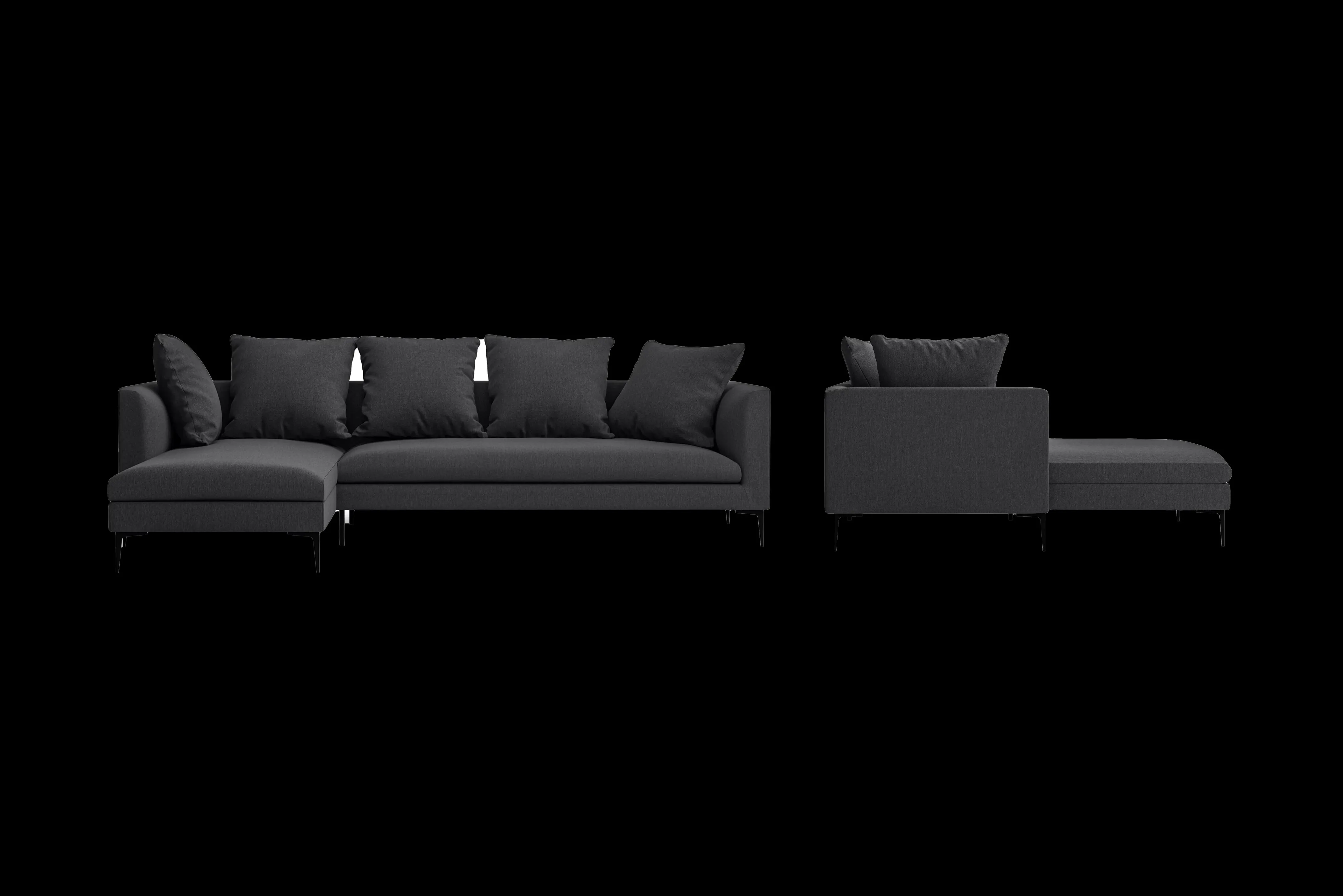Aprilia 3 Seater Left Hand Facing Chaise Lounge Corner Sofa Dark Grey Linen Fabric