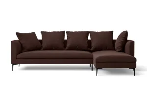 Aprilia 3 Seater Right Hand Facing Chaise Lounge Corner Sofa Coffee Brown Linen Fabric