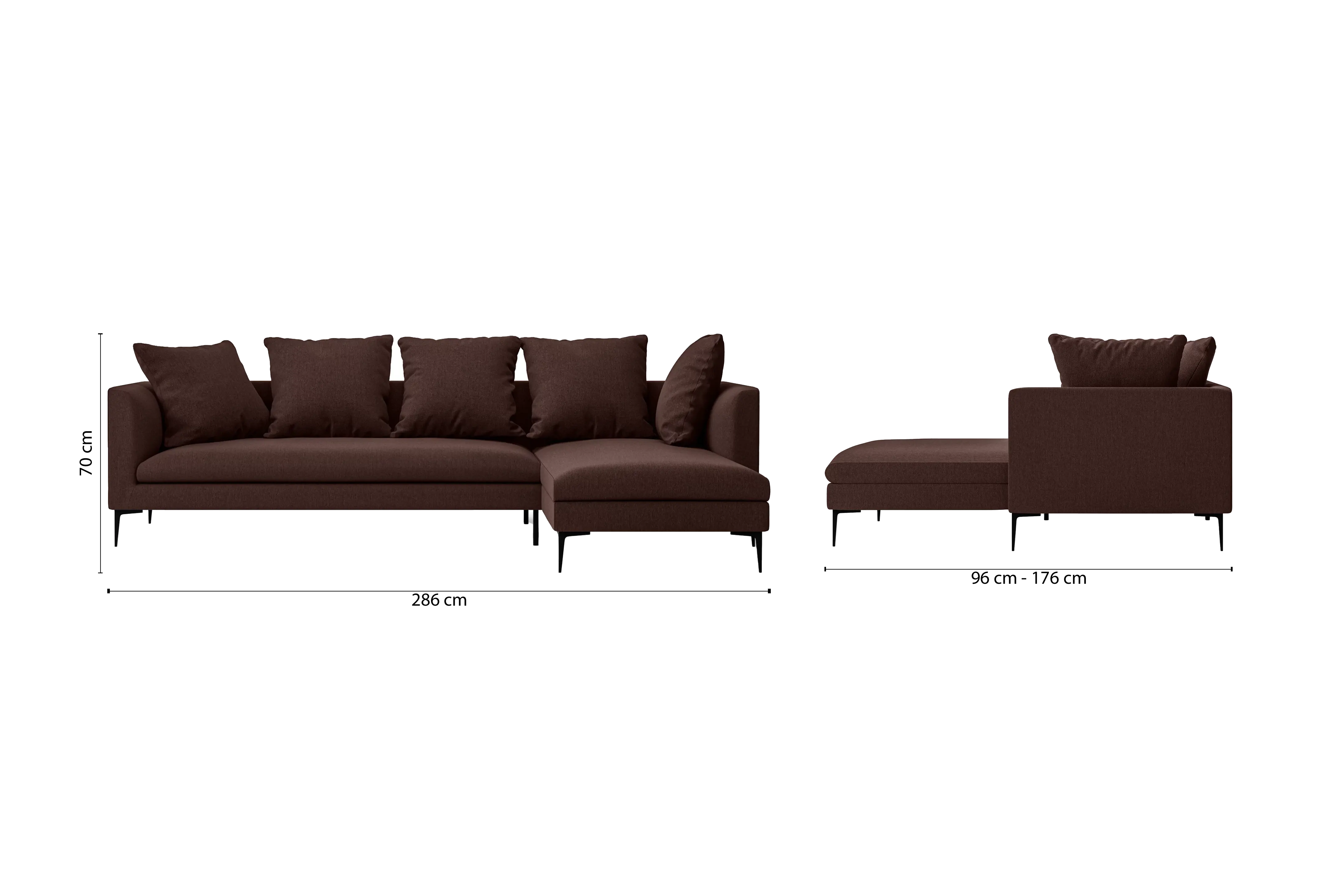 Aprilia 3 Seater Right Hand Facing Chaise Lounge Corner Sofa Coffee Brown Linen Fabric