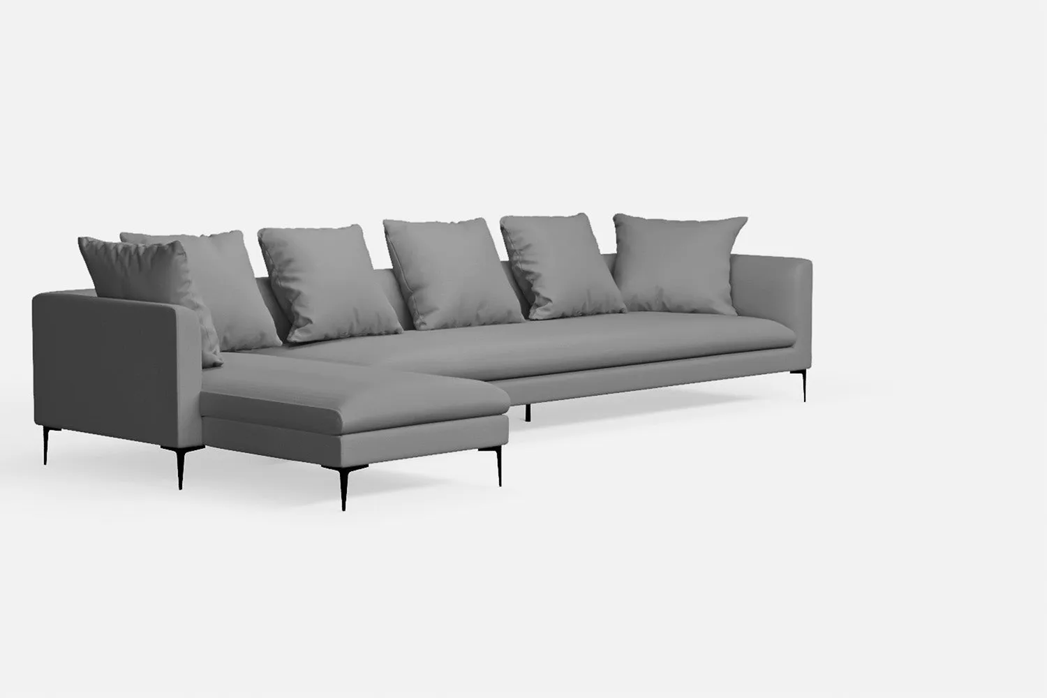 Aprilia 4 Seater Left Hand Facing Chaise Lounge Corner Sofa Grey Leather