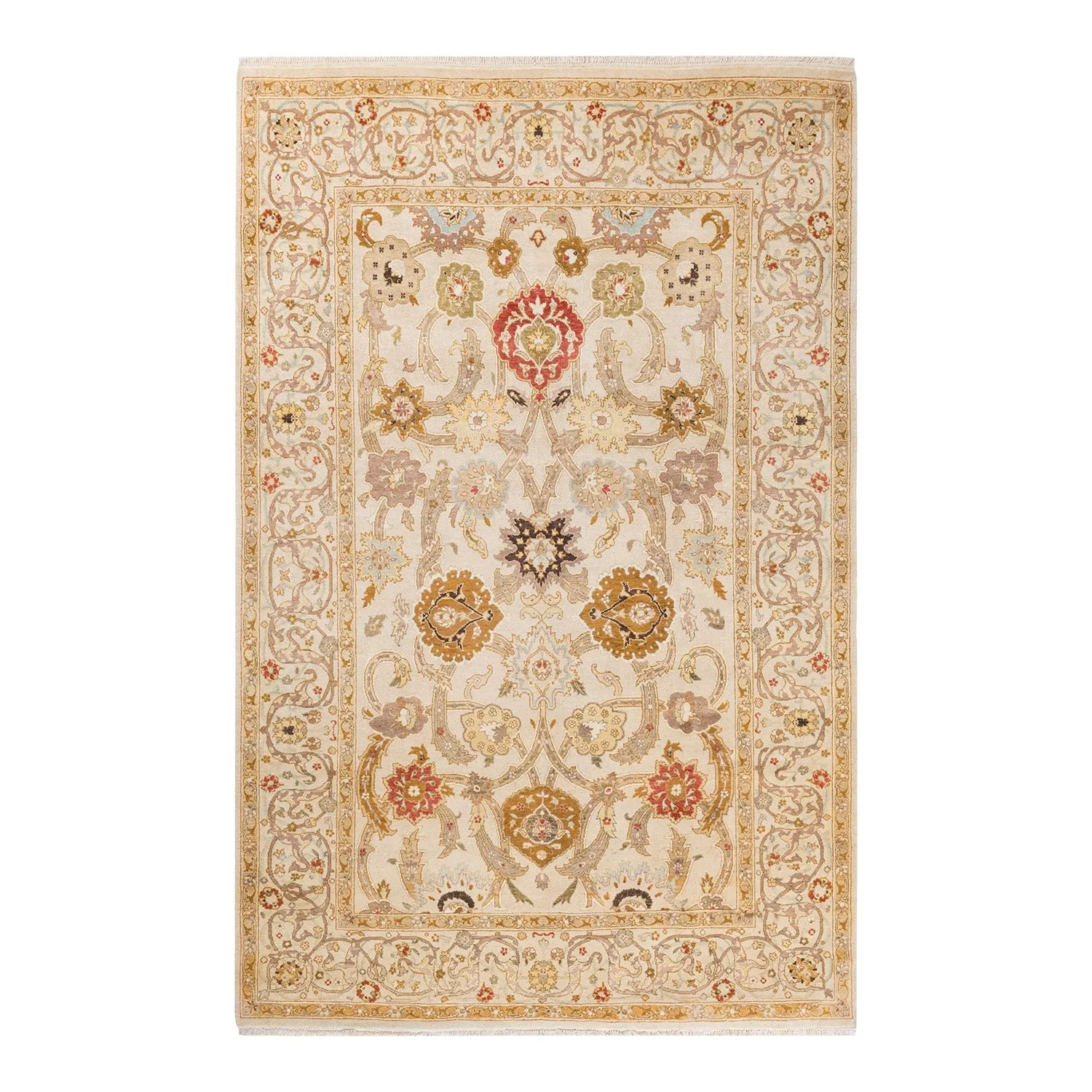 Beige Traditional Wool Rug - 6' x 8'10"