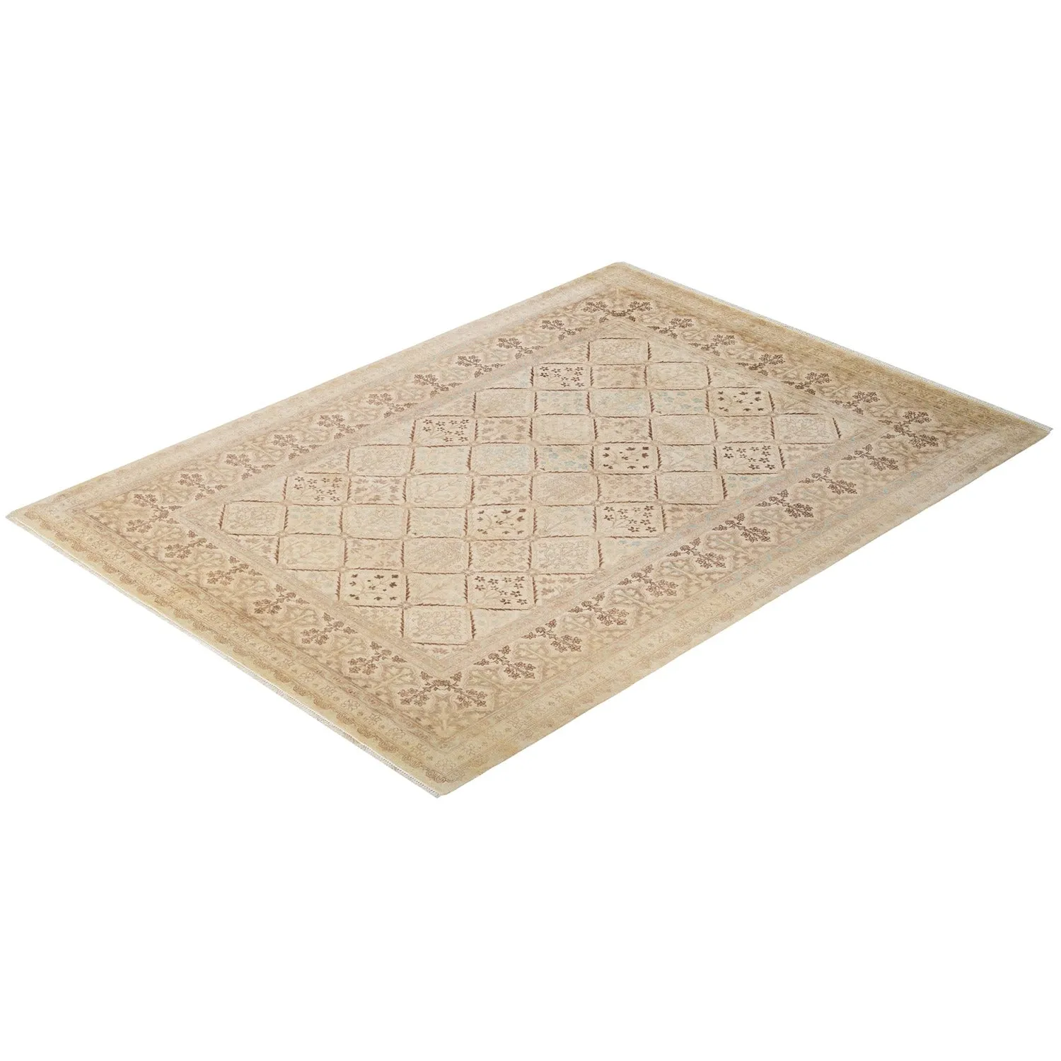 Beige Traditional Wool Rug - 6' x 8'3"