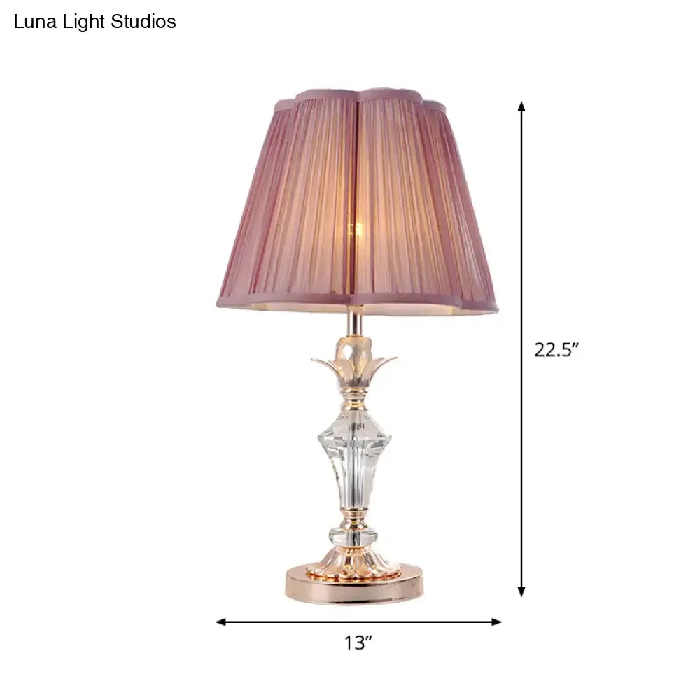 Benetnasch - 1-Head Pink Crystal Bedroom Desk Lamp with Scalloped Shade
