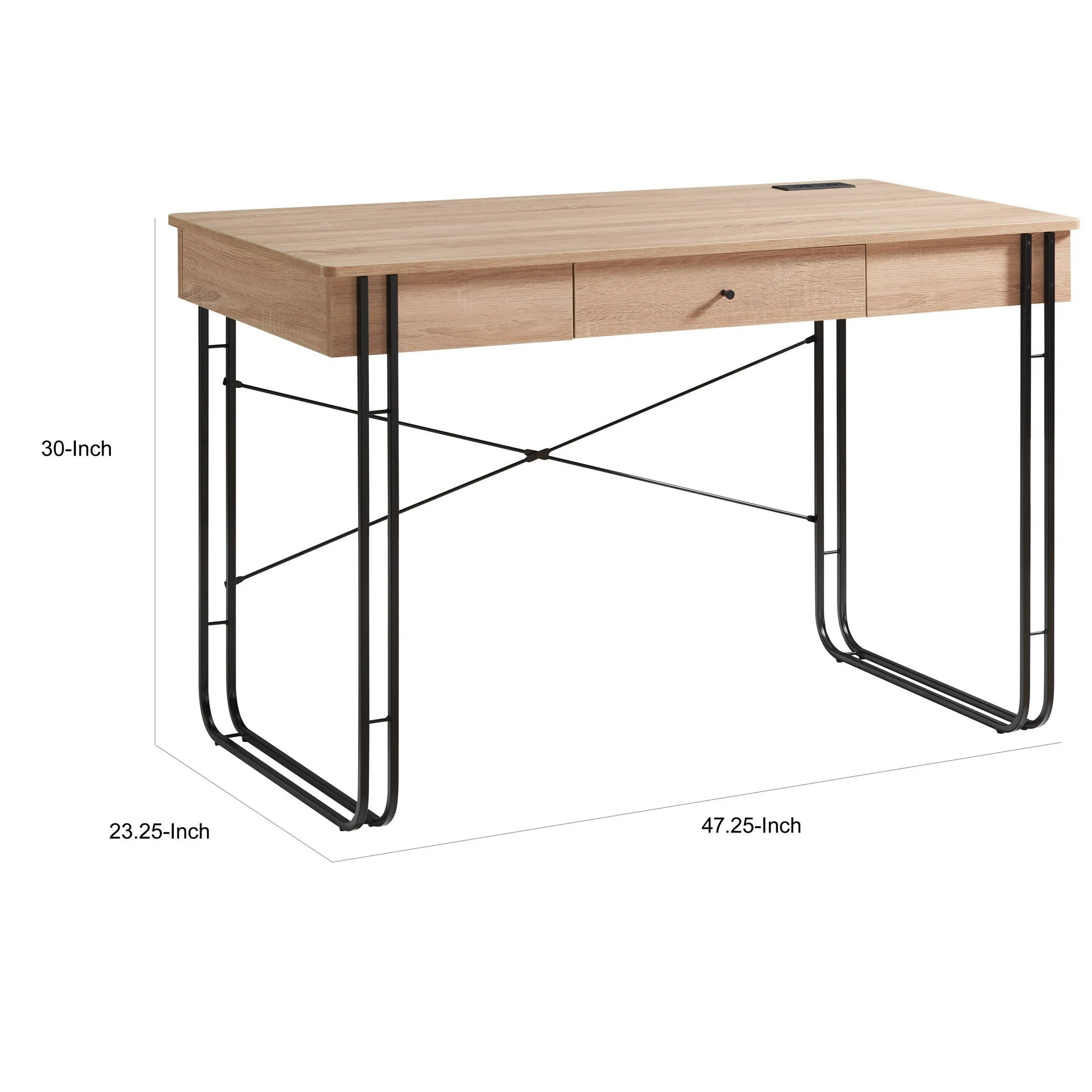 Bery 47 Inch Home Office Desk, 1 Drawer with Knob, USB Port, Brown, Black By Casagear Home