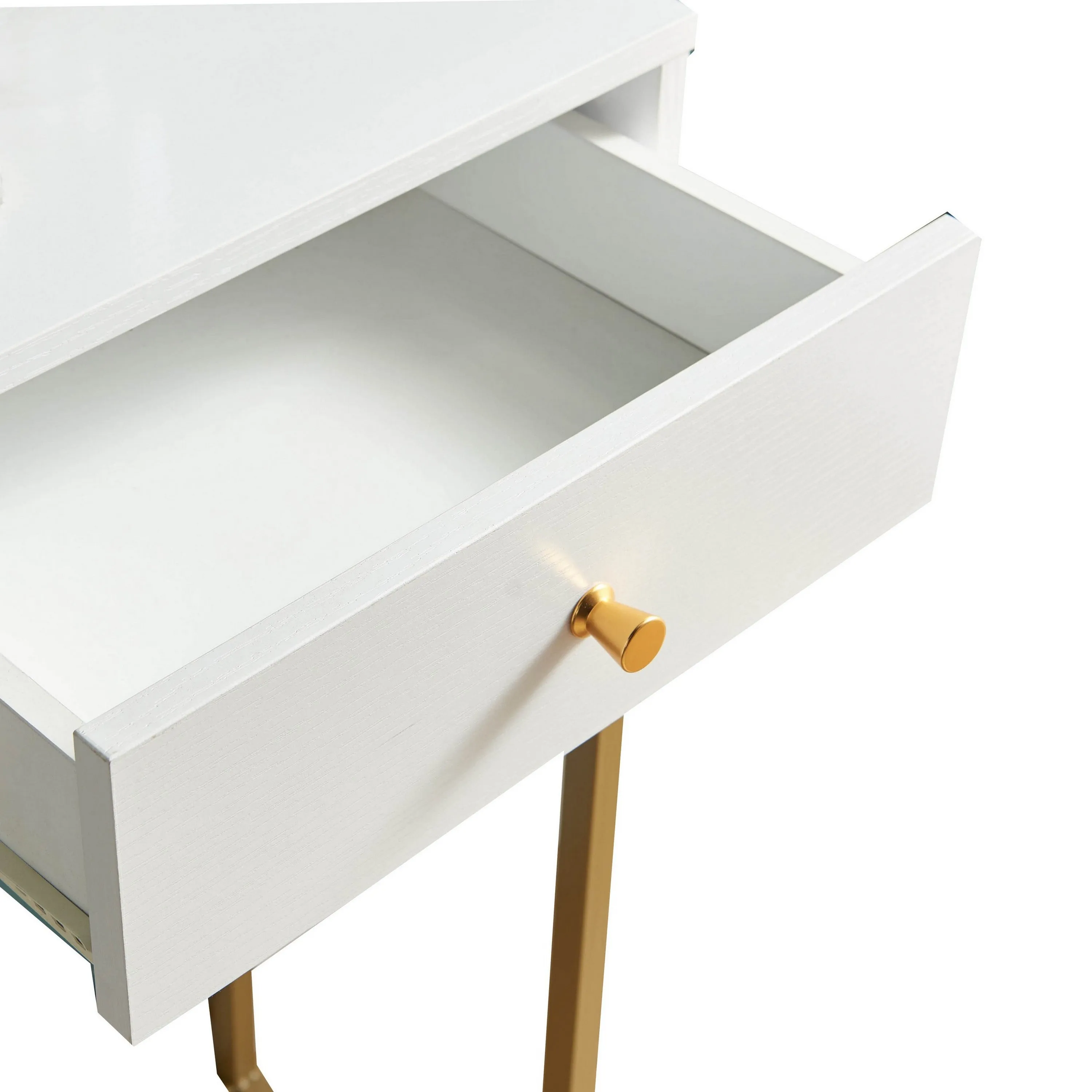 Bery 47 Inch Home Office Desk, 1 Drawer with Knob, USB Port, White, Gold By Casagear Home