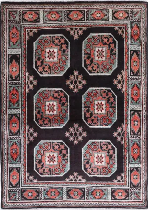 Black Akcha Revival Hand Knotted Rug