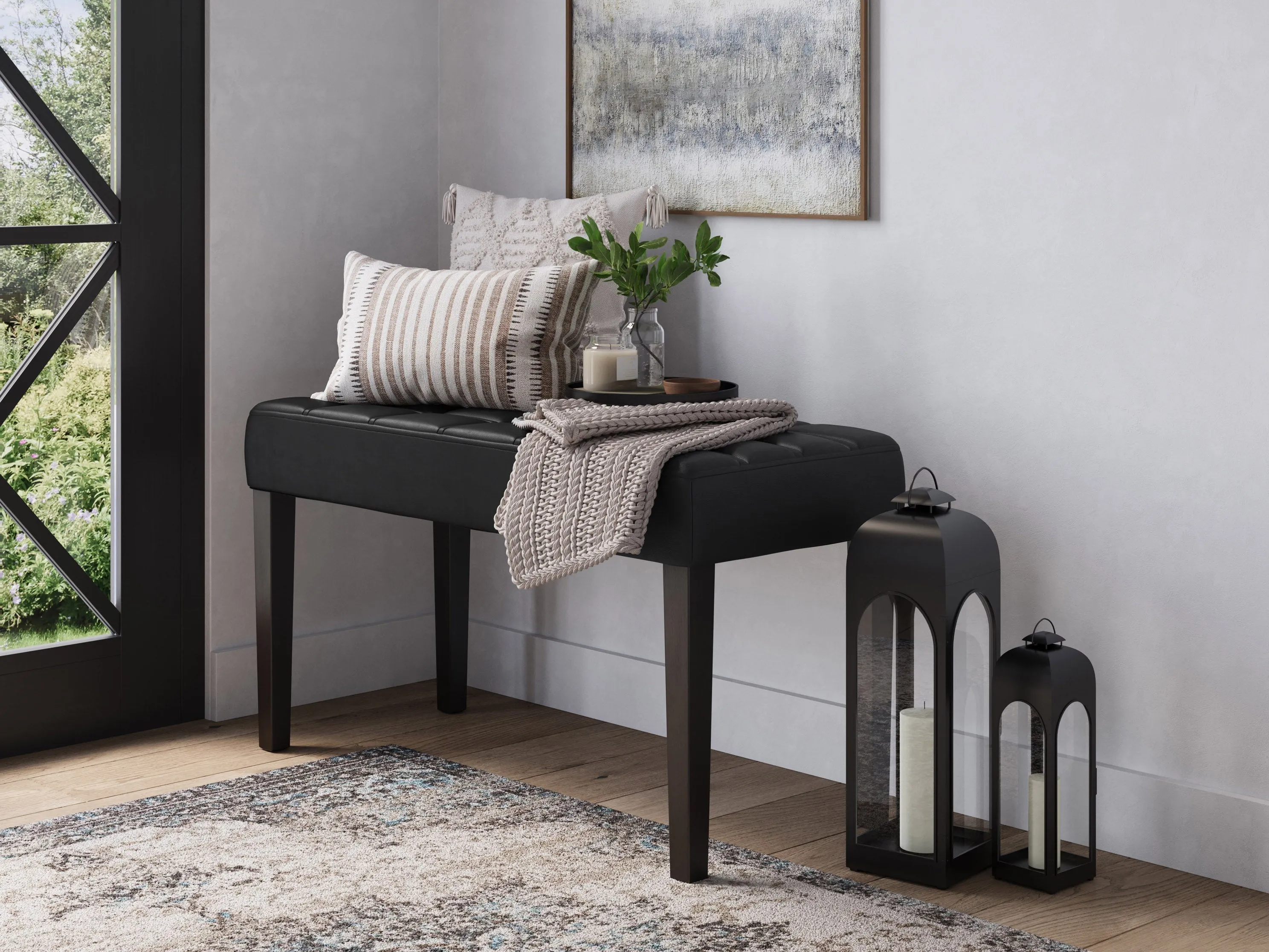 Black Leather Bench