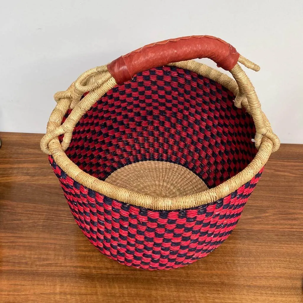 Bolga Basket with leather handle