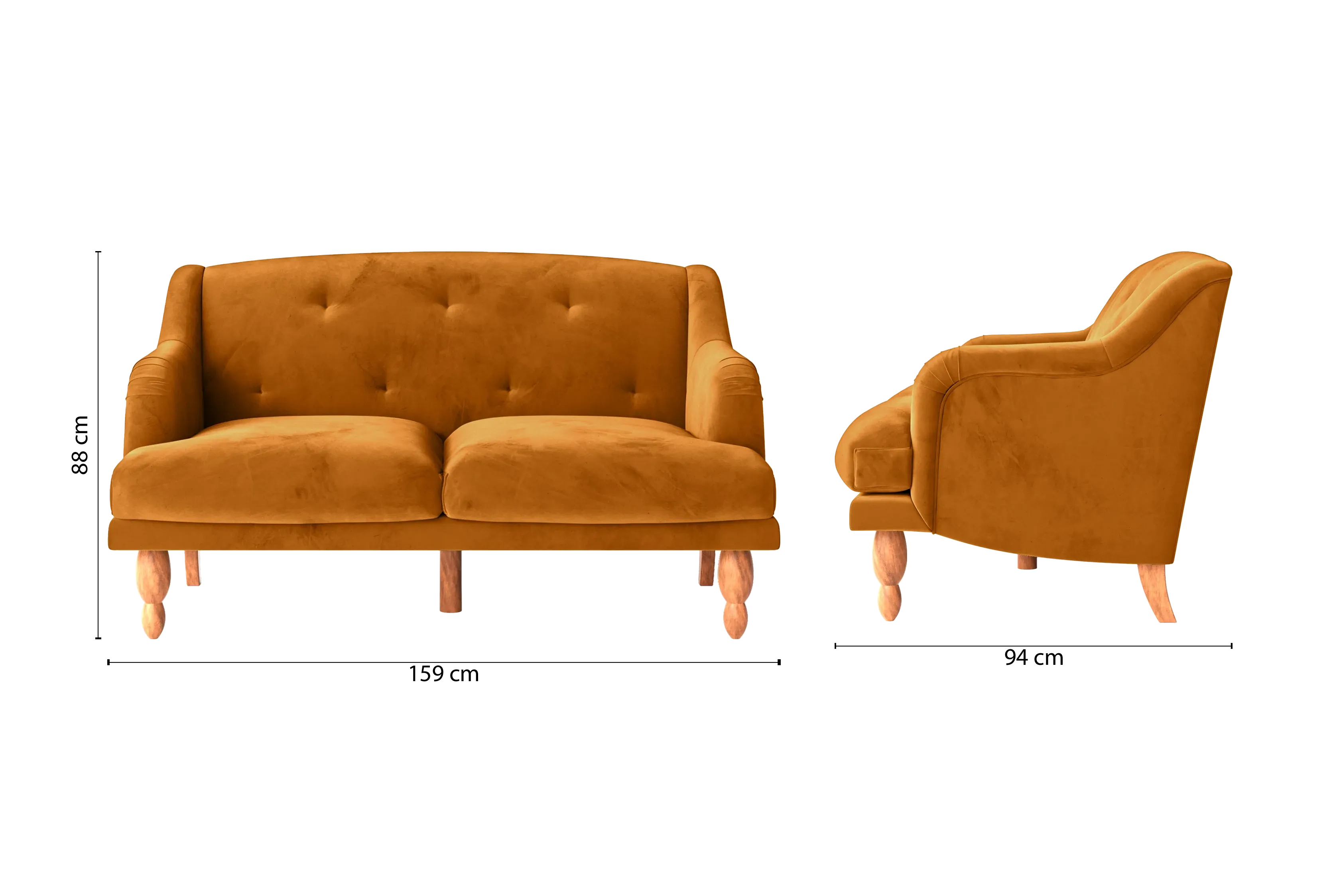 Burlington 2 Seater Sofa Gold Velvet