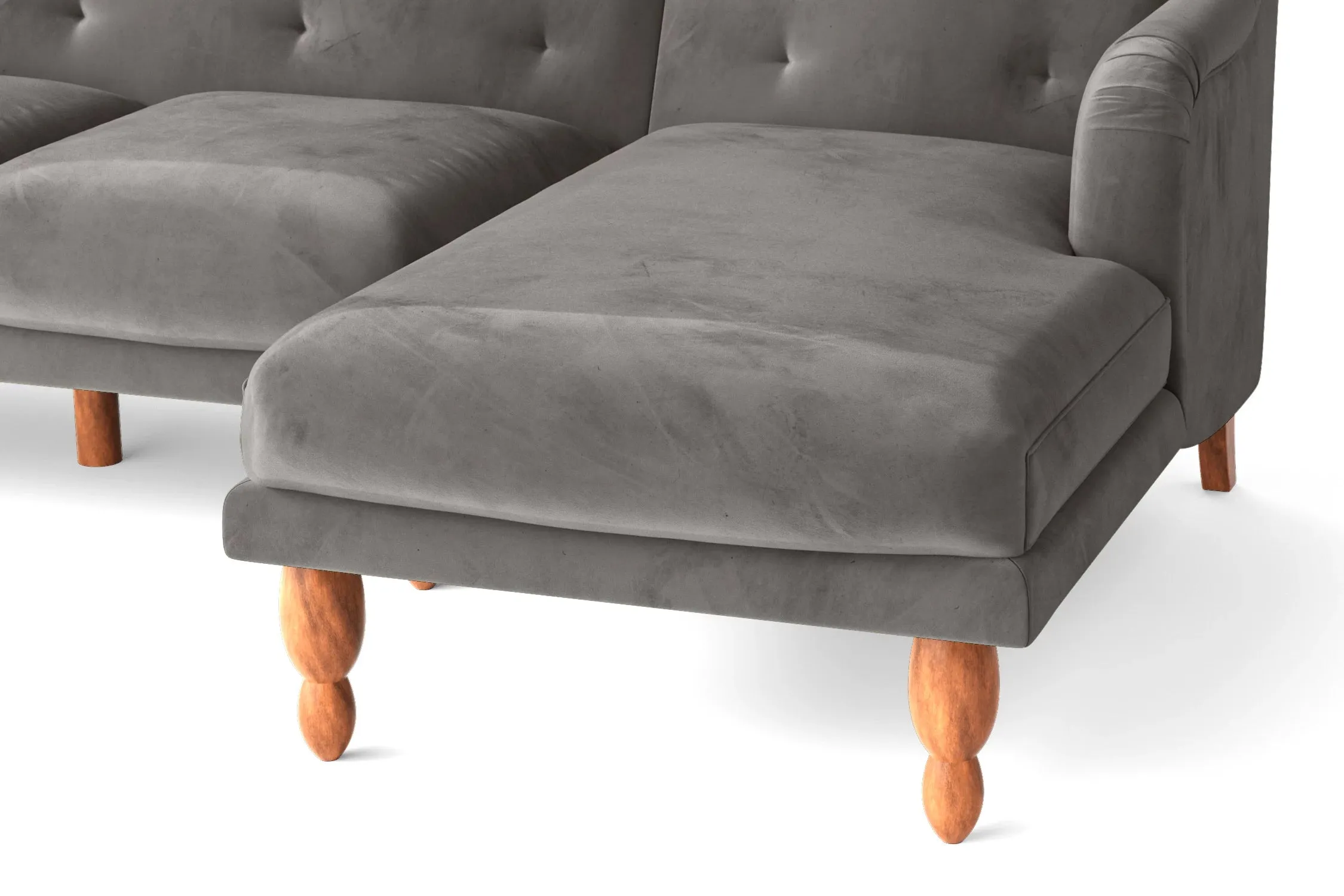 Burlington 3 Seater Right Hand Facing Chaise Lounge Corner Sofa Grey Velvet