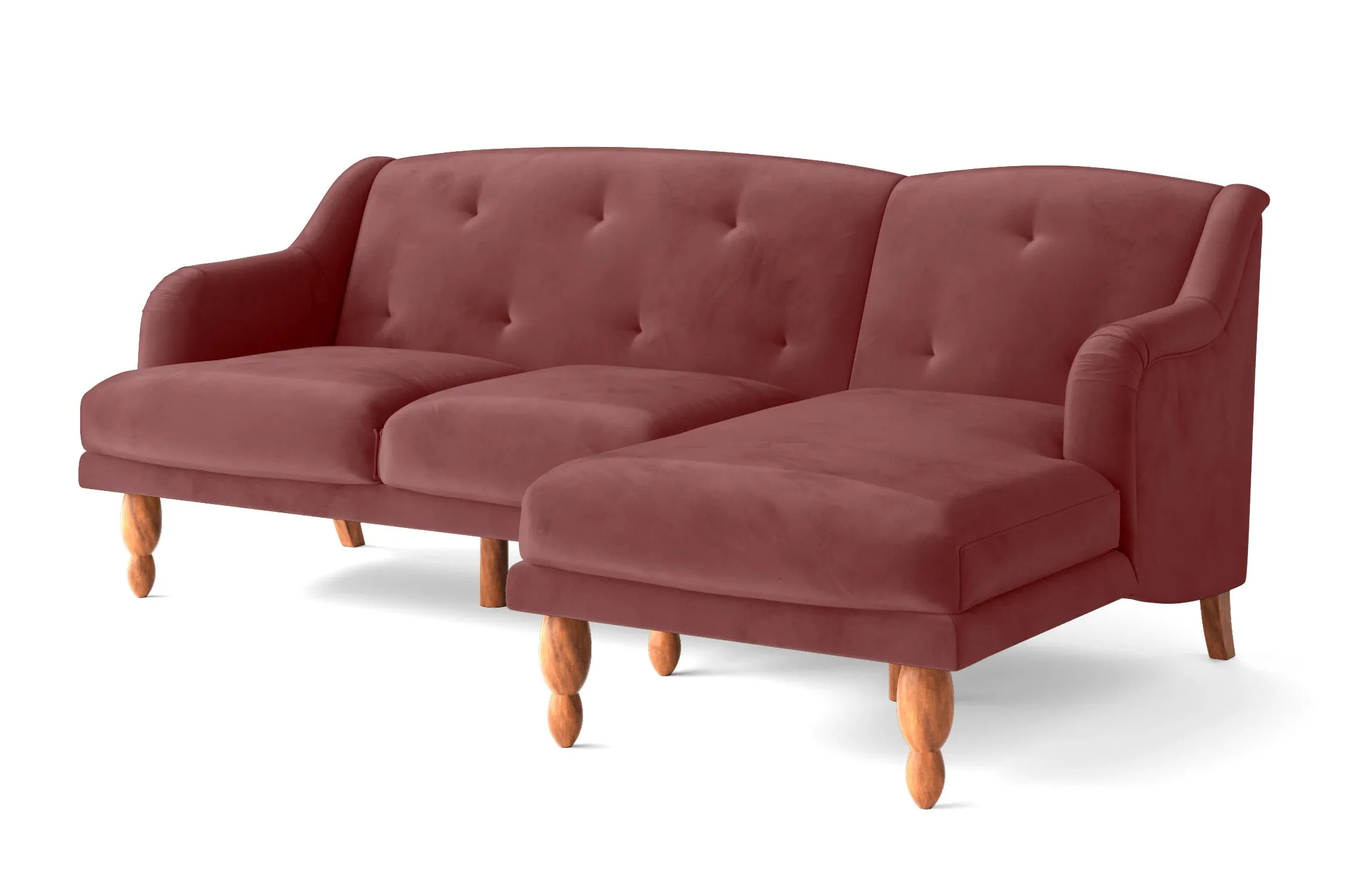 Burlington 3 Seater Right Hand Facing Chaise Lounge Corner Sofa Pink Velvet