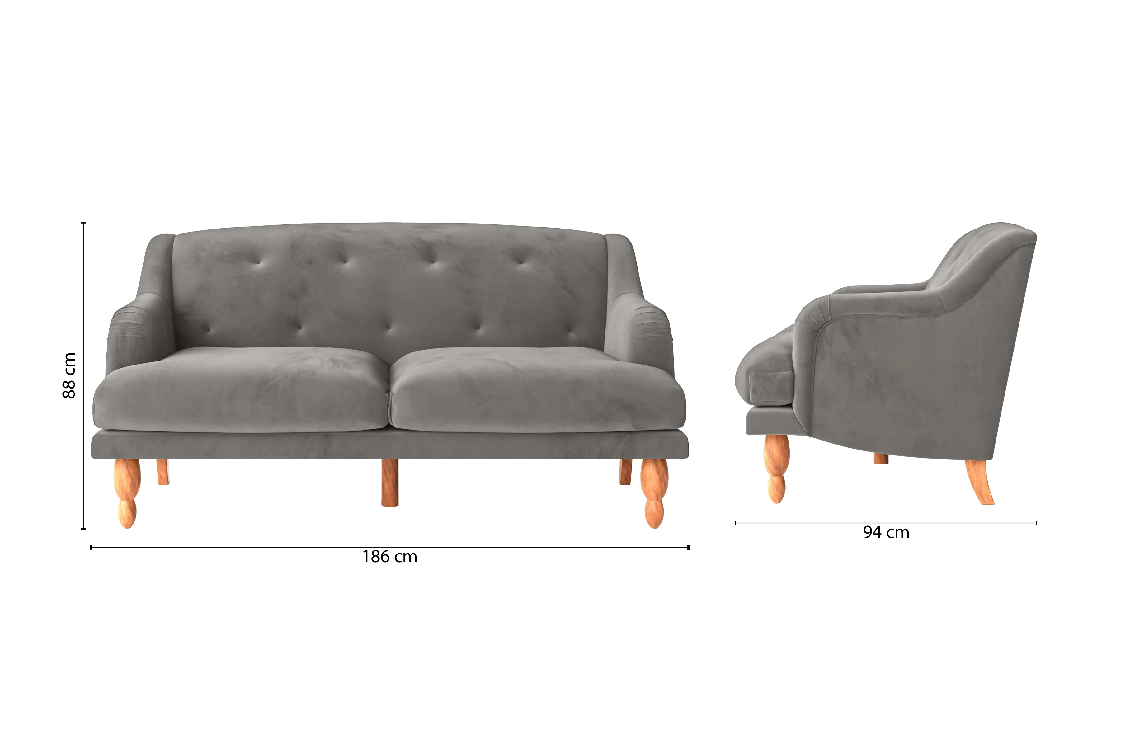 Burlington 3 Seater Sofa Grey Velvet