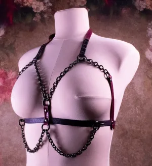 BUST HARNESS - Cherry & Burgundy Leather _ LIMITED _