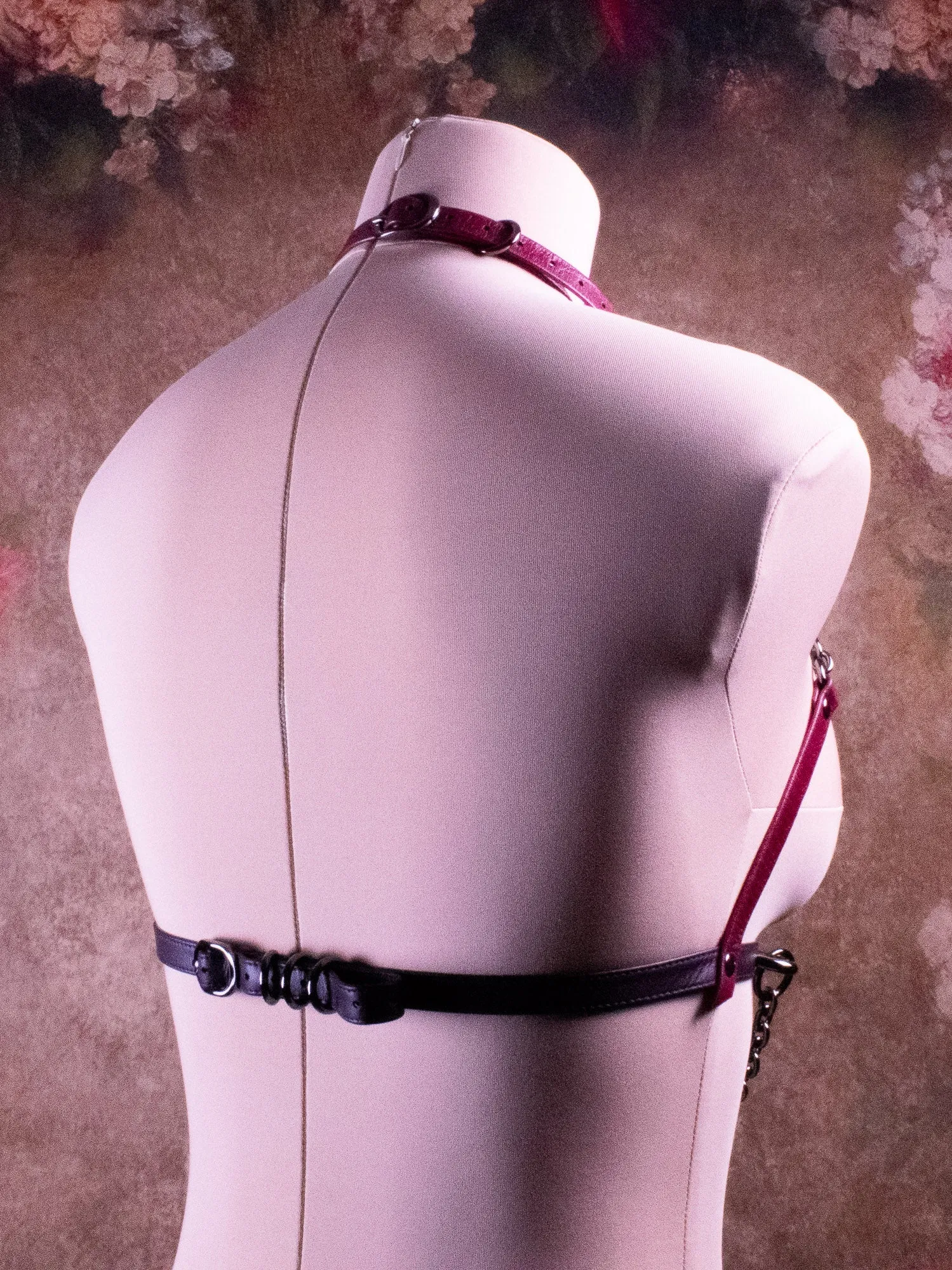 BUST HARNESS - Cherry & Burgundy Leather _ LIMITED _