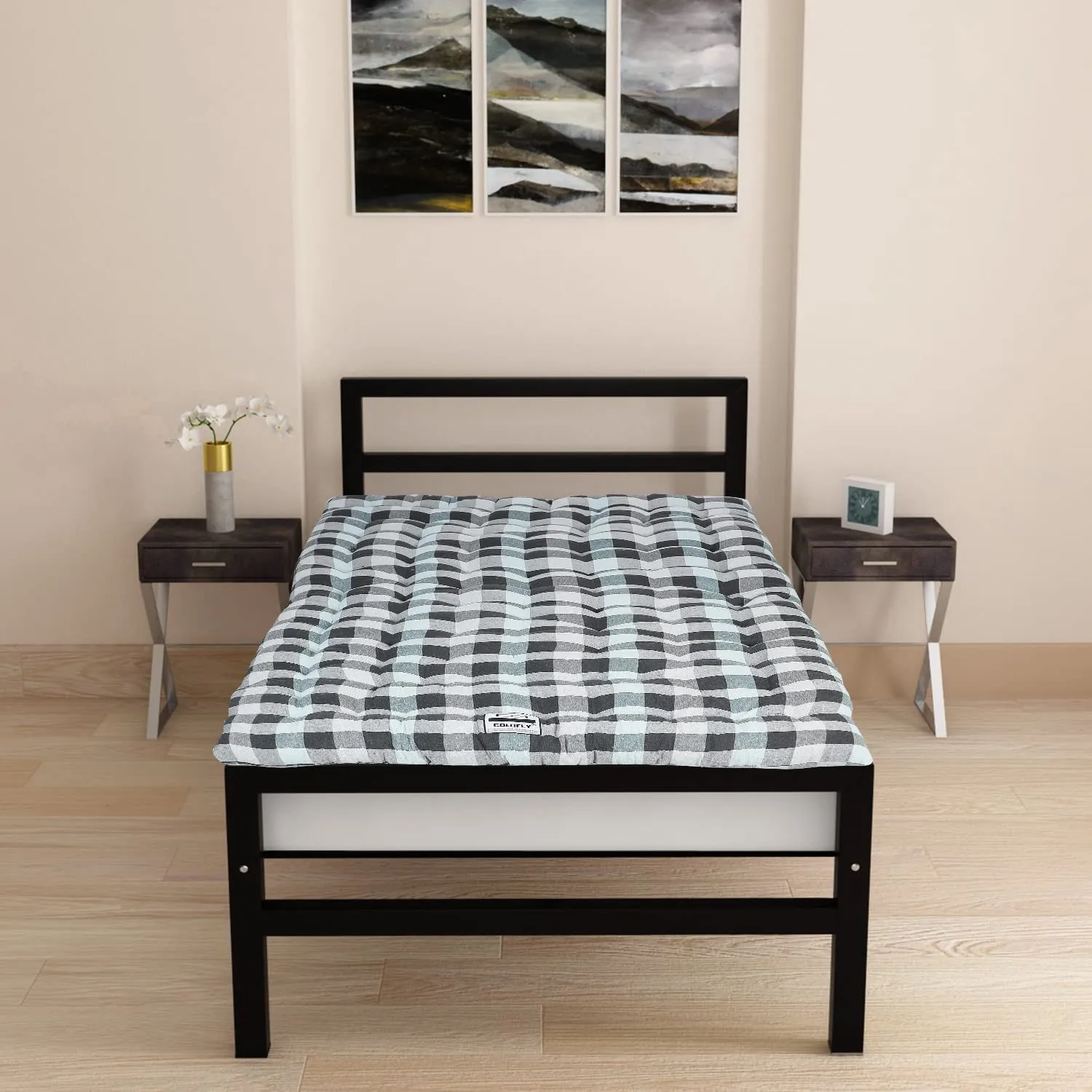 COLOFLY Soft Cotton Multicolour Mattress Gadda Queen Bed 4x6 Feet Blue Color