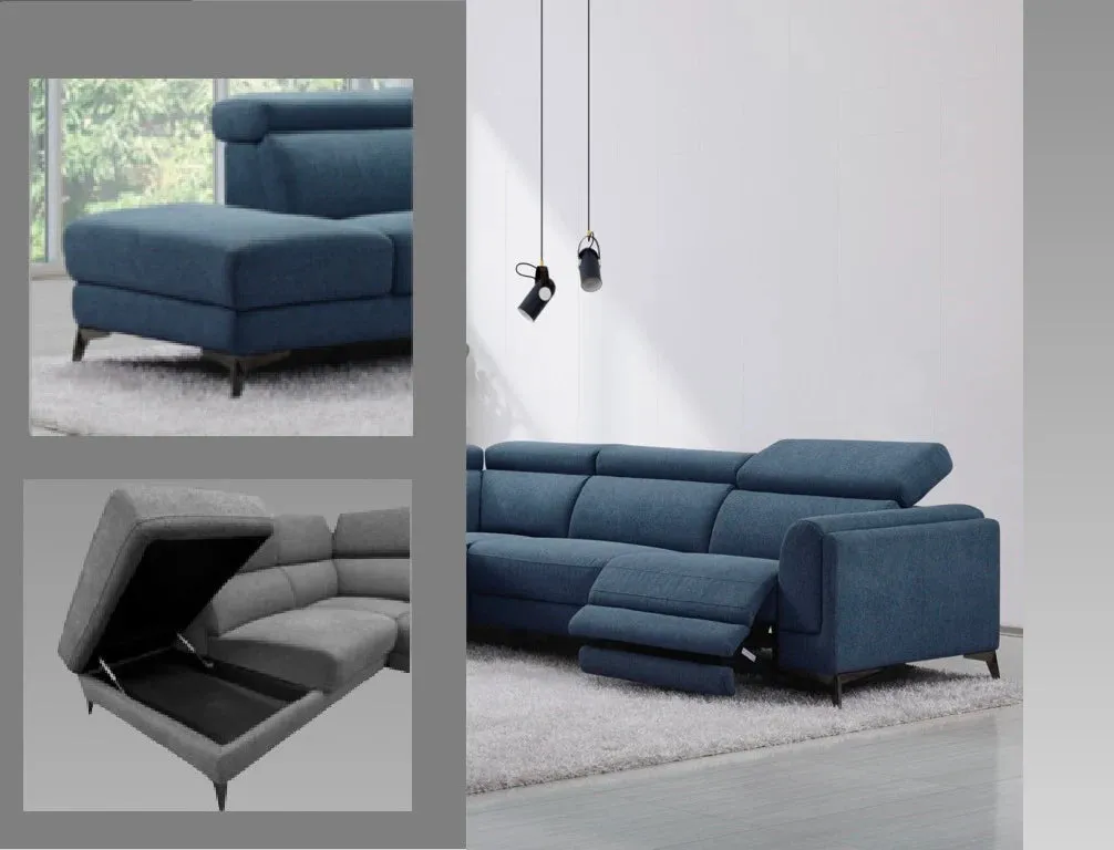 Cordova Corner Sofa Electric Recliner Denim LHF