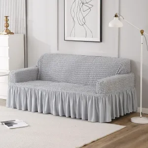 Elastic Stretchable 280 GSM Turkish Bubble Sofa Cover with Frill, Ash Grey