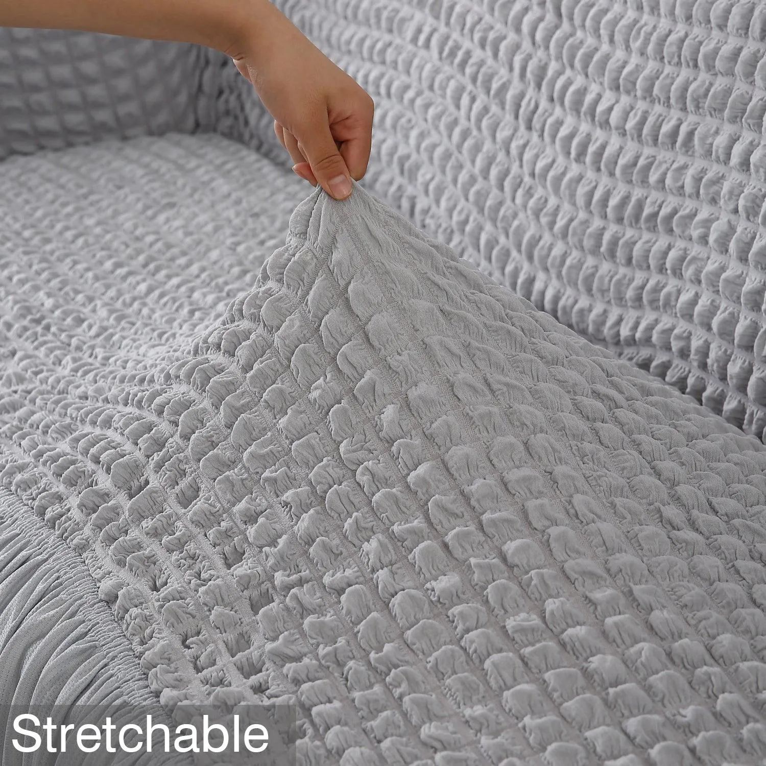 Elastic Stretchable 280 GSM Turkish Bubble Sofa Cover with Frill, Ash Grey