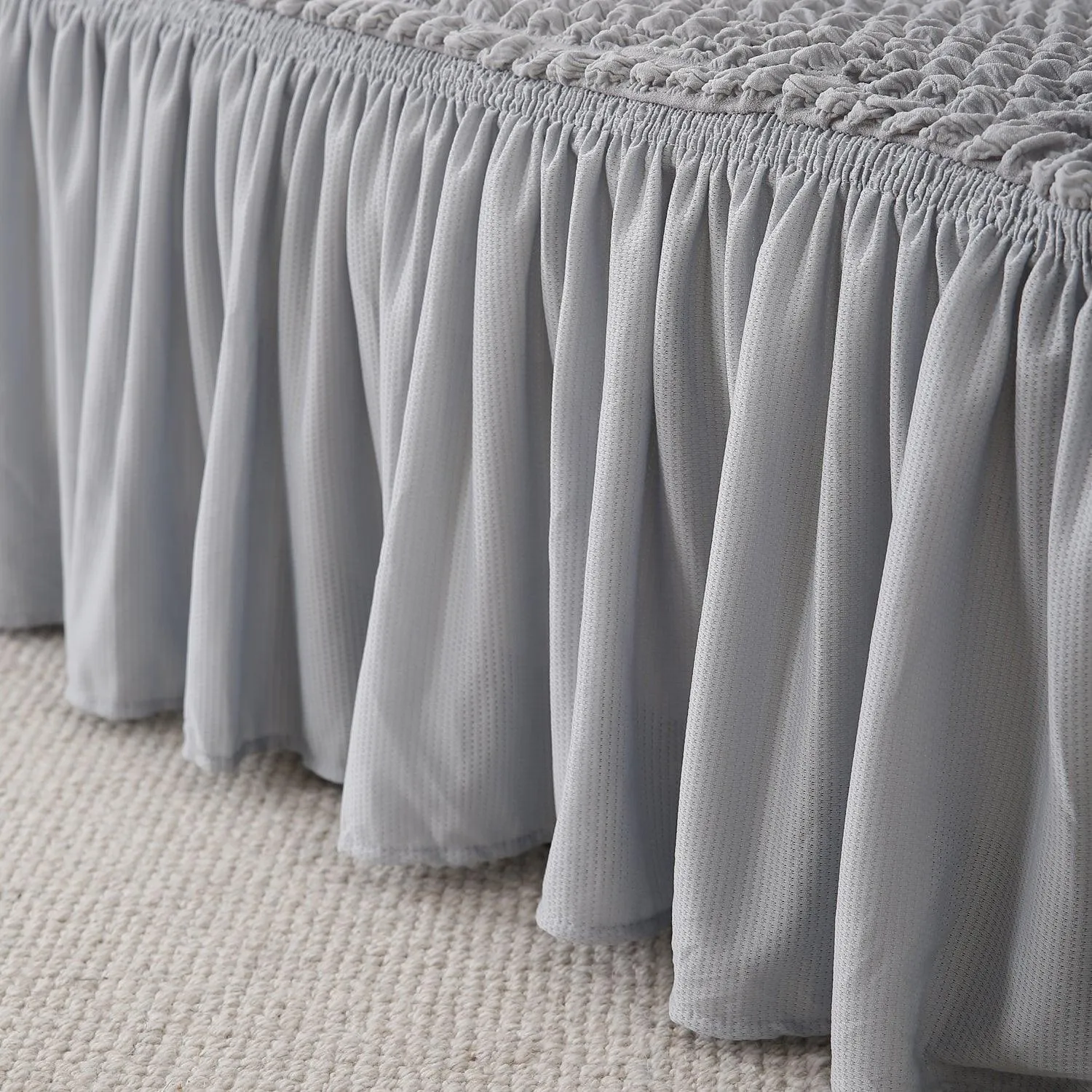 Elastic Stretchable 280 GSM Turkish Bubble Sofa Cover with Frill, Ash Grey