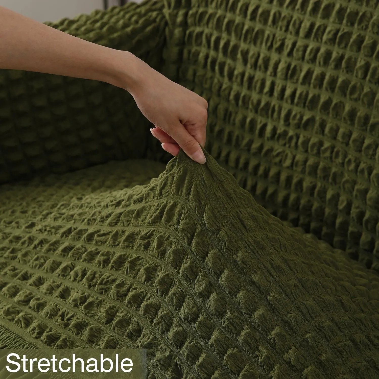 Elastic Stretchable Turkish Bubble 280 GSM Sofa Cover with Frill, Forest Green