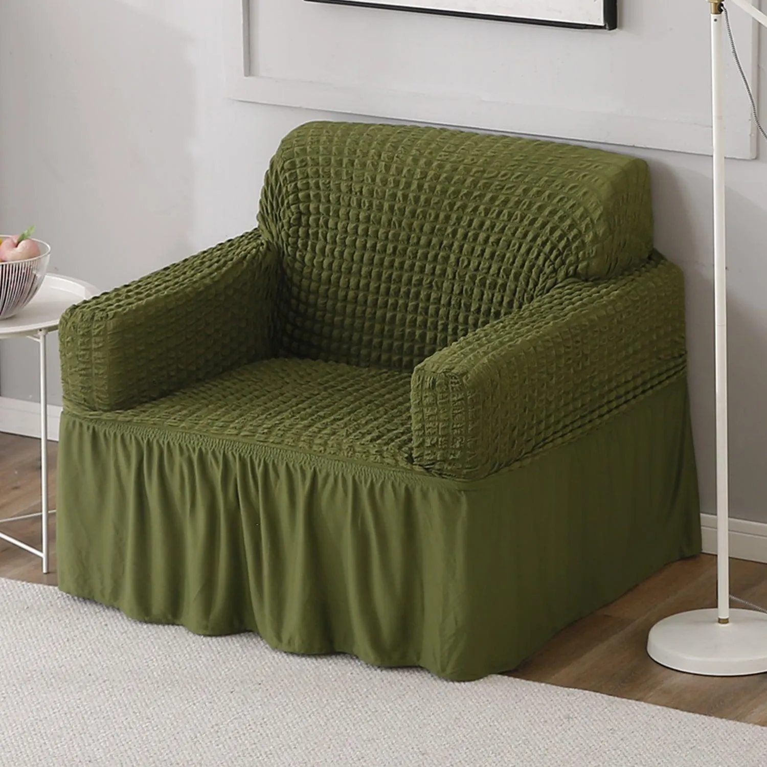 Elastic Stretchable Turkish Bubble 280 GSM Sofa Cover with Frill, Forest Green