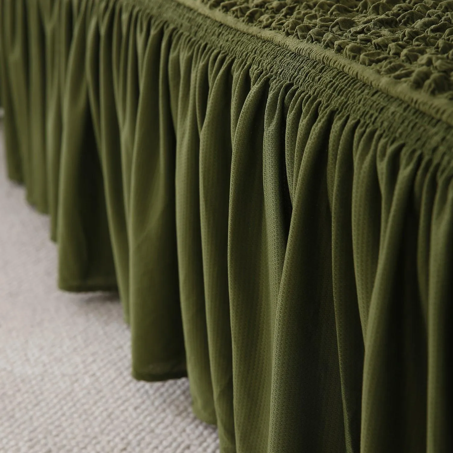 Elastic Stretchable Turkish Bubble 280 GSM Sofa Cover with Frill, Forest Green
