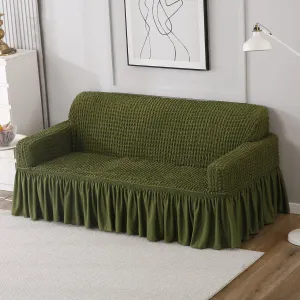 Elastic Stretchable Turkish Bubble 280 GSM Sofa Cover with Frill, Forest Green