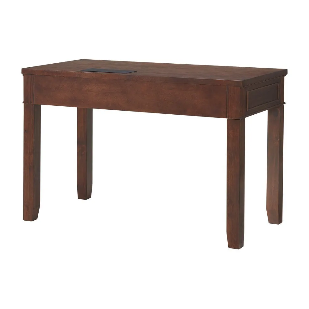 Eloise 48 Inch Office Writing Desk, Fingerprint Lock Drawer, USB Port Brown By Casagear Home