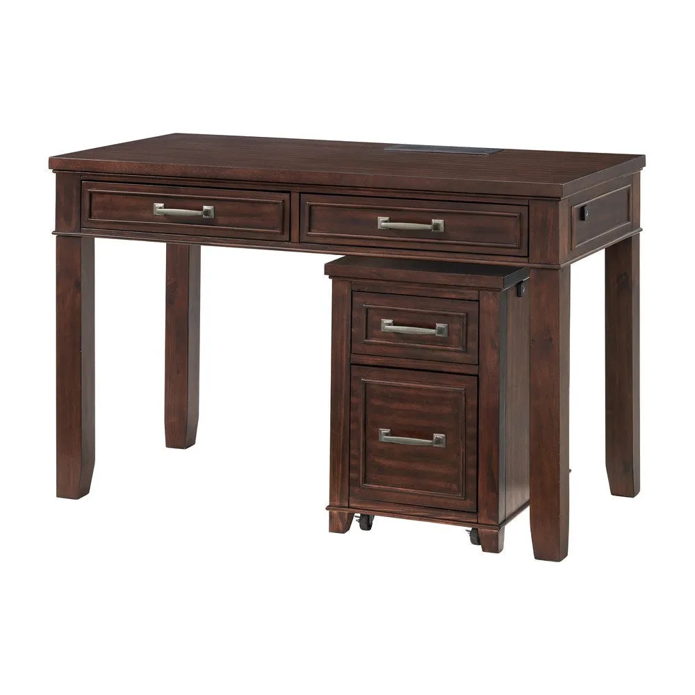 Eloise 48 Inch Office Writing Desk, Fingerprint Lock Drawer, USB Port Brown By Casagear Home