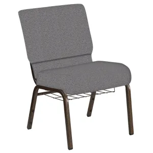 Embroidered 21''W Church Chair in Ribbons Fabric with Book Rack - Gold Vein Frame