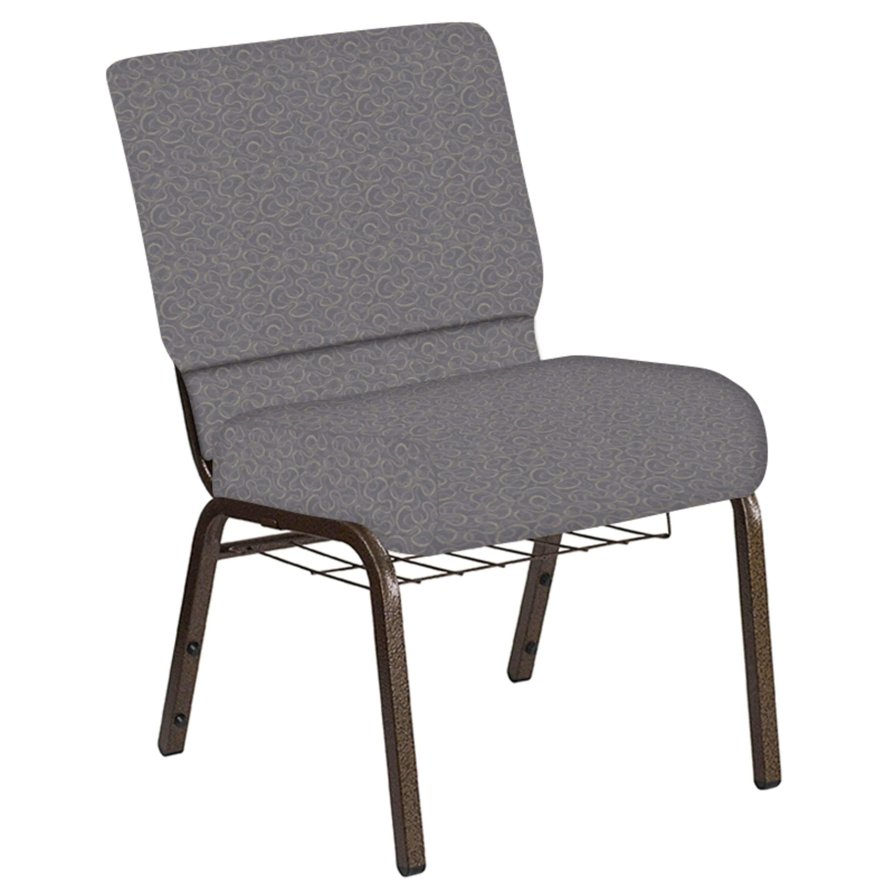 Embroidered 21''W Church Chair in Ribbons Fabric with Book Rack - Gold Vein Frame