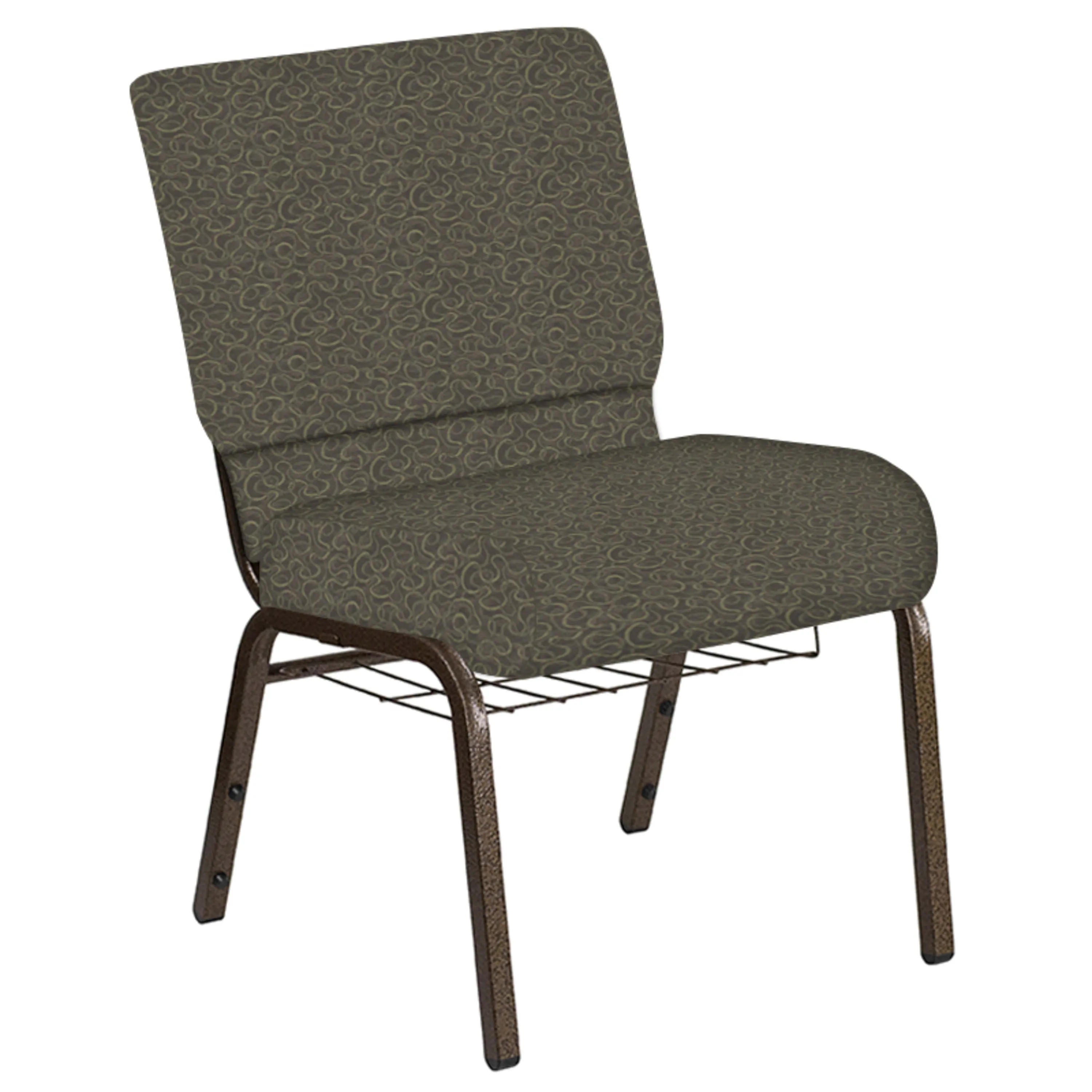 Embroidered 21''W Church Chair in Ribbons Fabric with Book Rack - Gold Vein Frame