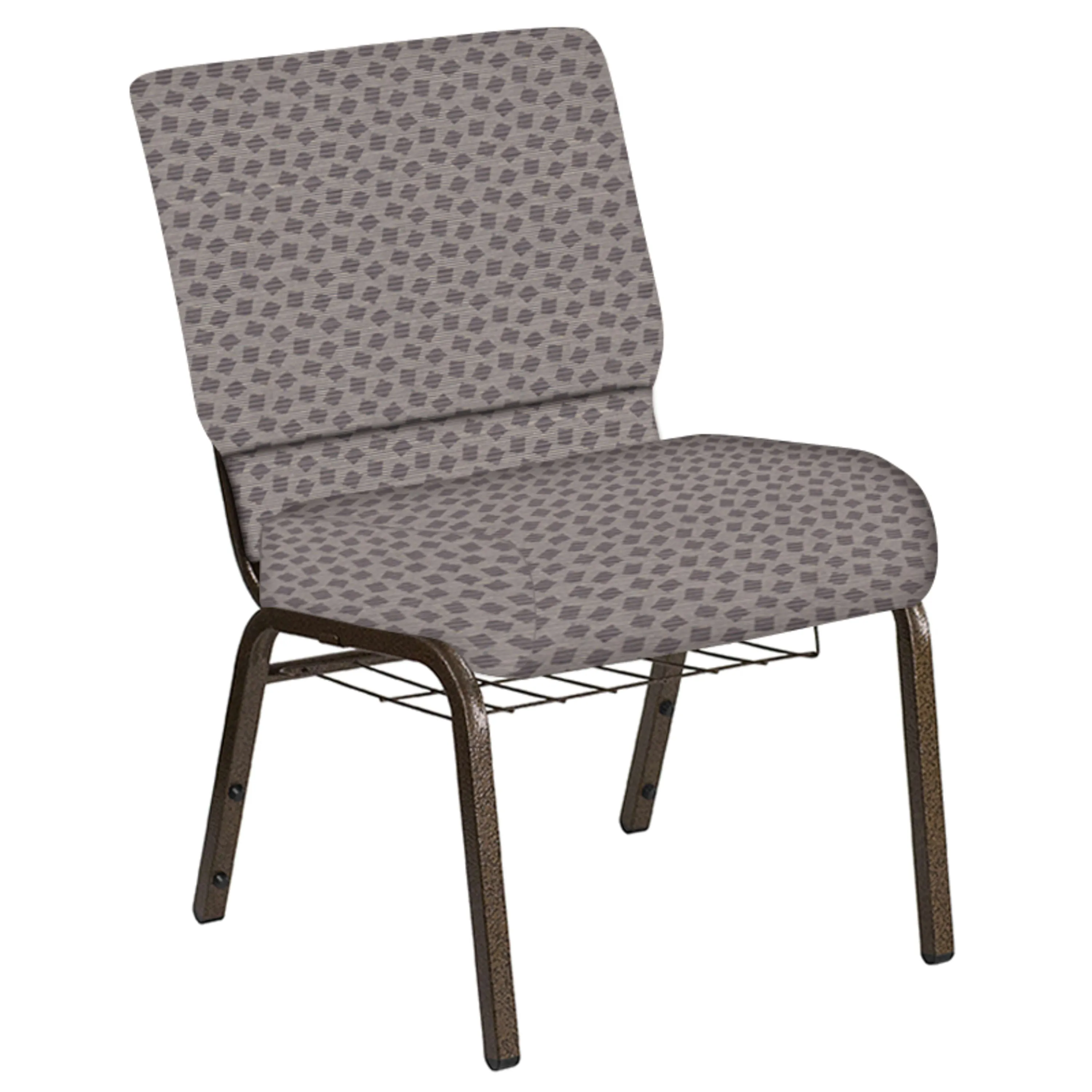 Embroidered 21''W Church Chair in Scatter Fabric with Book Rack - Gold Vein Frame