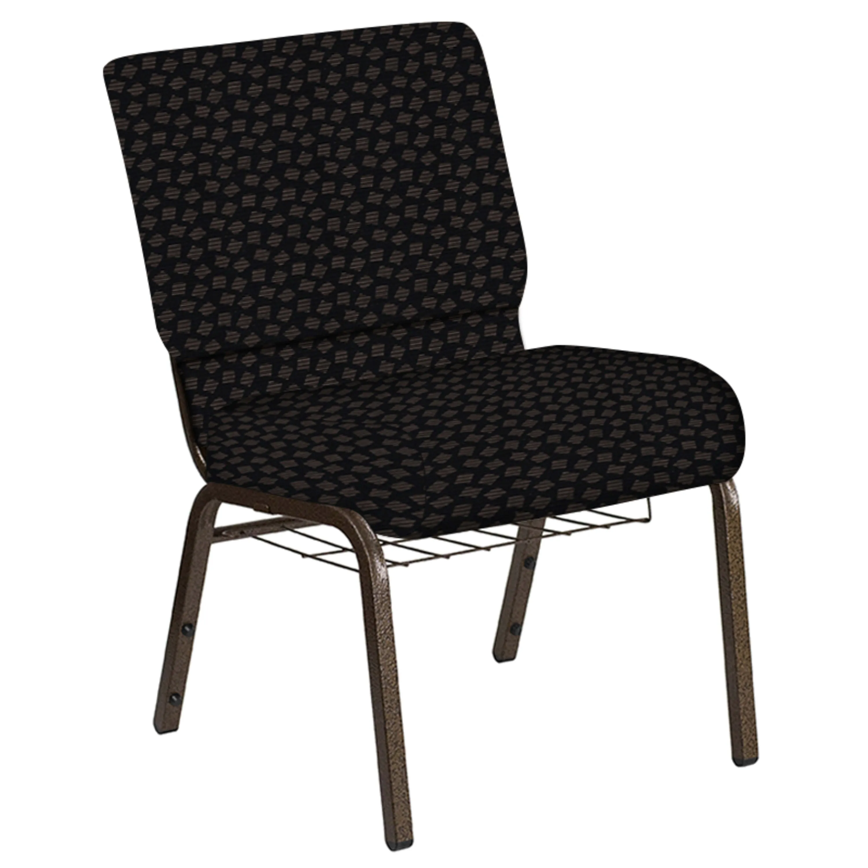Embroidered 21''W Church Chair in Scatter Fabric with Book Rack - Gold Vein Frame