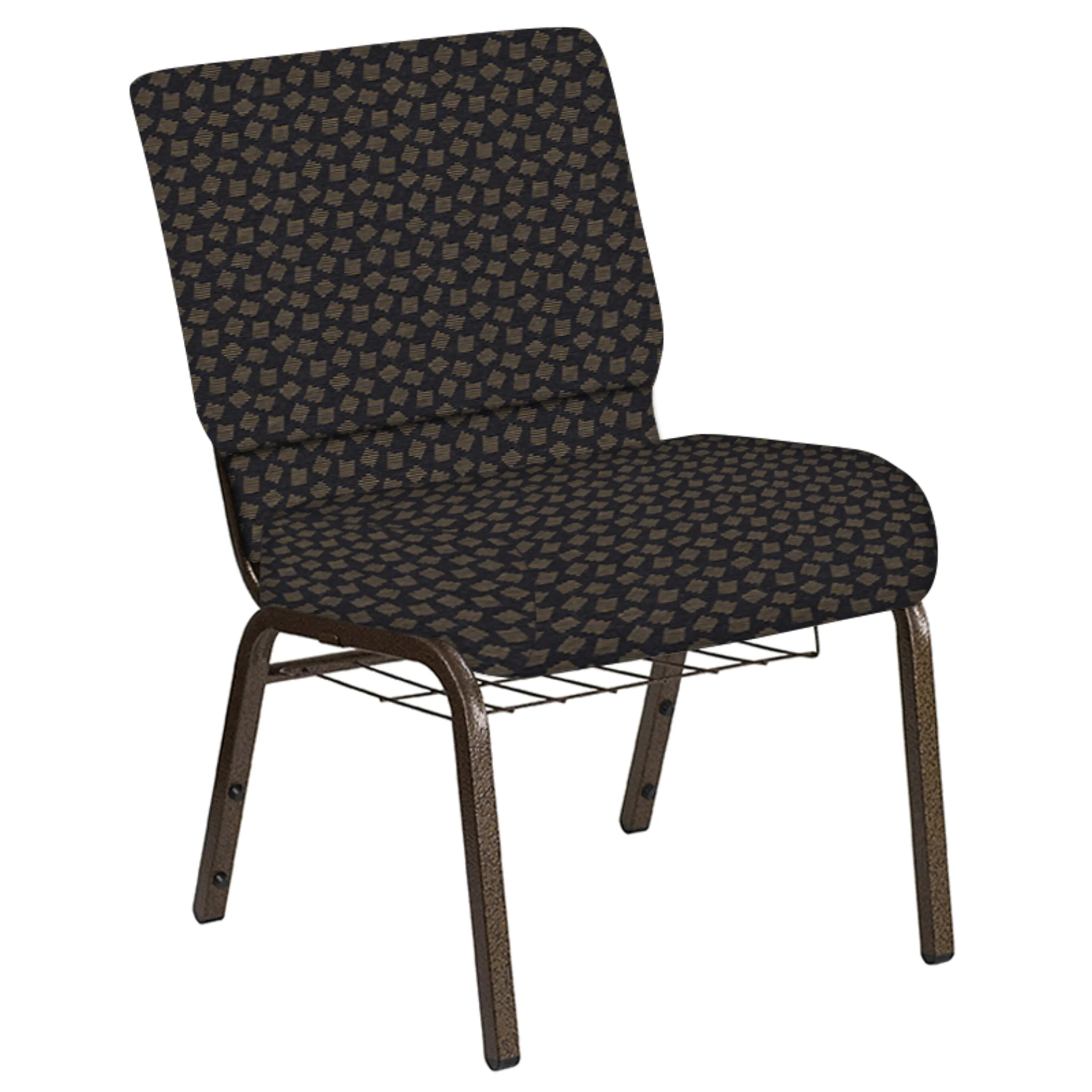 Embroidered 21''W Church Chair in Scatter Fabric with Book Rack - Gold Vein Frame