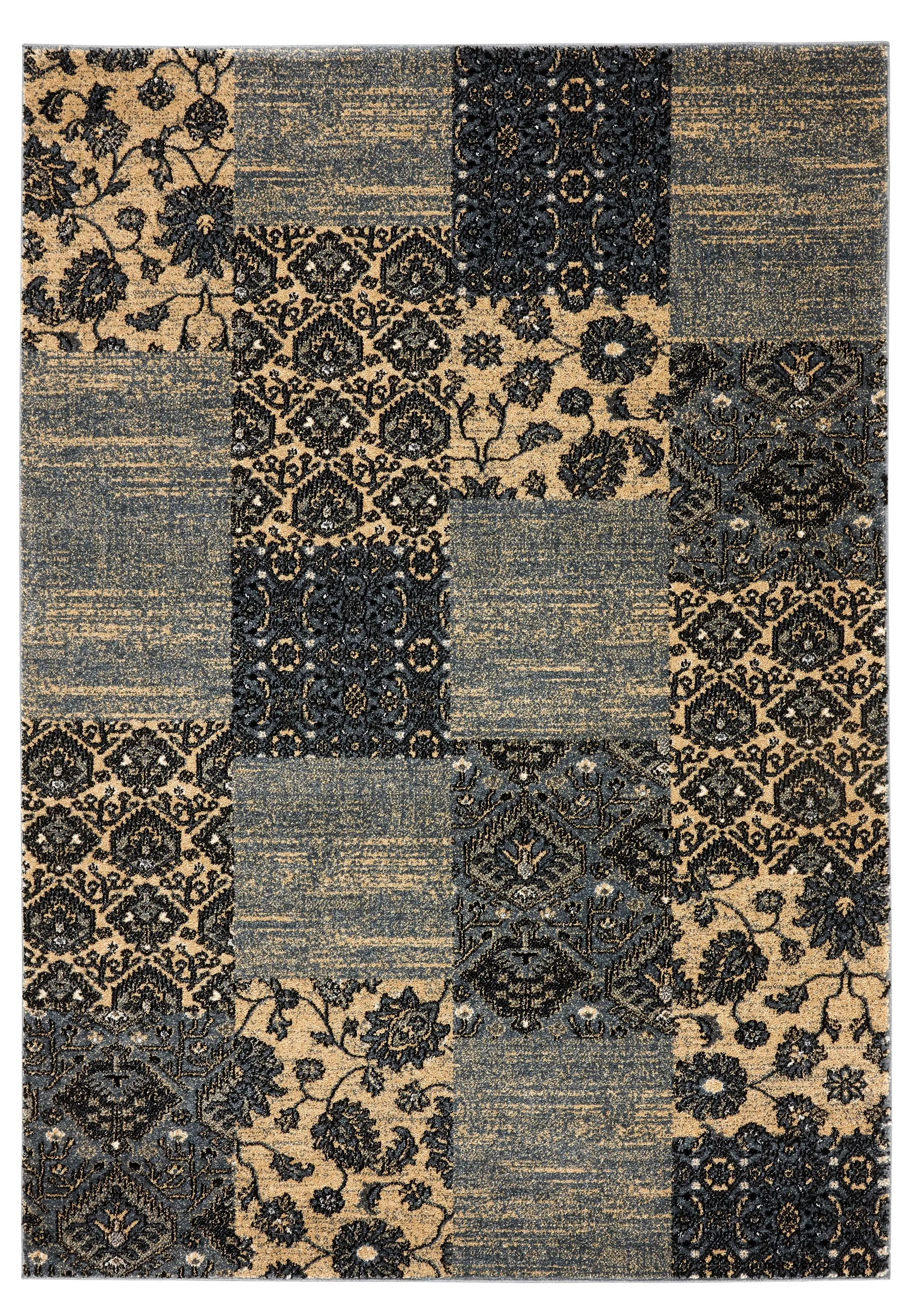 Fez Vintage Persian Style Area Rug-Blue with Black & Beige (120x170cm)