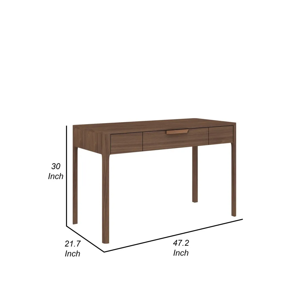 Gemni 47 Inch Office Desk, 1 Drawer, Rectangular, Walnut Brown Wood Finish By Casagear Home