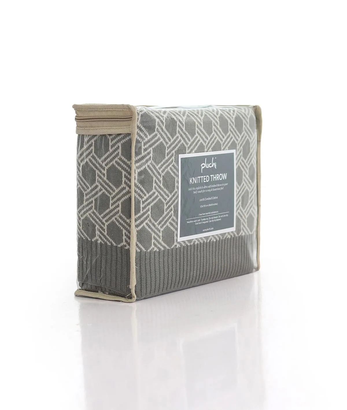 Geometric Fossil & Natural Color 100% Cotton Knitted All Season AC Throw Blanket