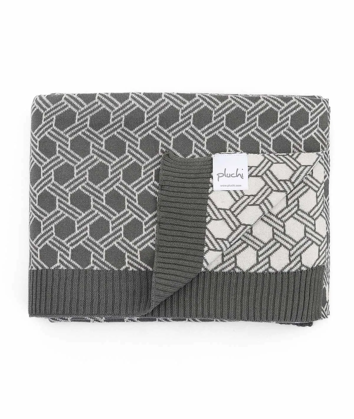 Geometric Fossil & Natural Color 100% Cotton Knitted All Season AC Throw Blanket