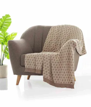Geometric Stone & Natural Color 100% Cotton Knitted All Season AC Throw Blanket