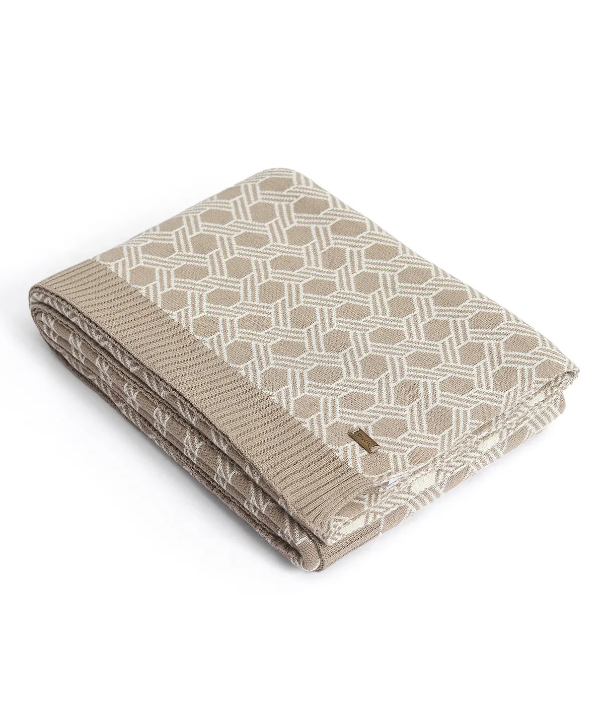 Geometric Stone & Natural Color 100% Cotton Knitted All Season AC Throw Blanket