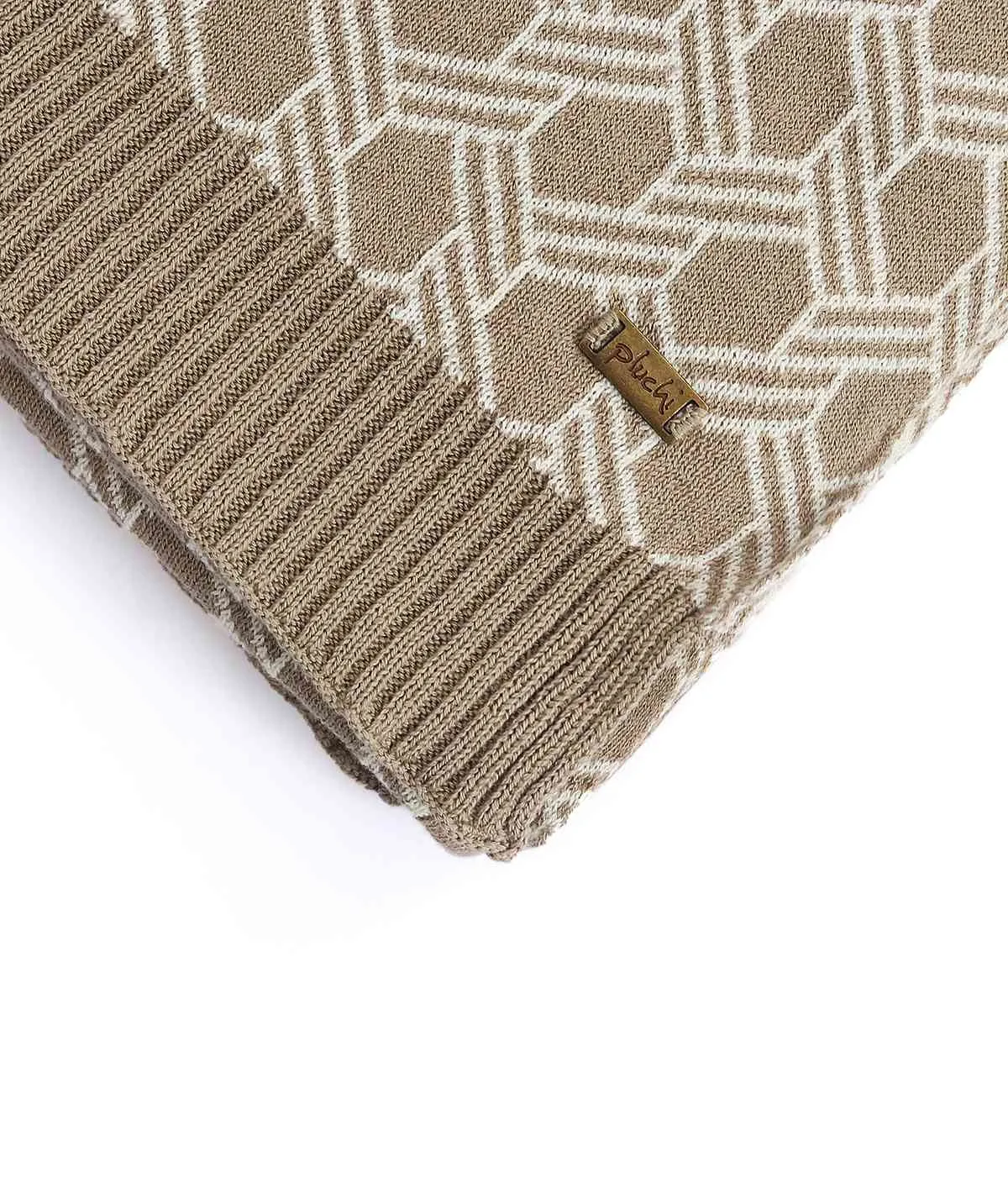 Geometric Stone & Natural Color 100% Cotton Knitted All Season AC Throw Blanket