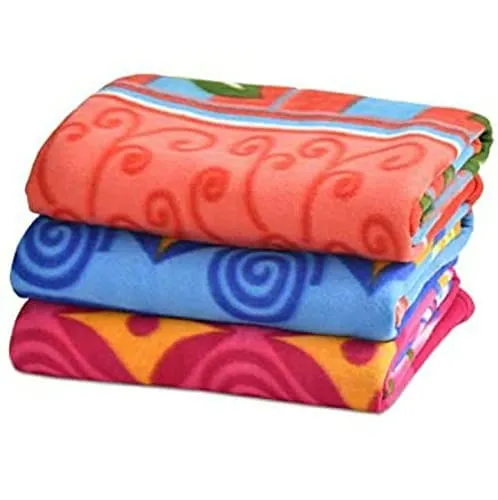 Handloomentic All Season Multipurpose Polar Fleece Single Bed Printed Assorted Multicolor Light Weight Blanket - 90 x 60 inch Pack of 3