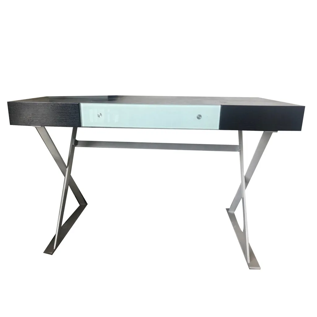 Hei 48 Inch Office Computer Desk, Drawer, Chrome Metal X Base, Brown Wood By Casagear Home