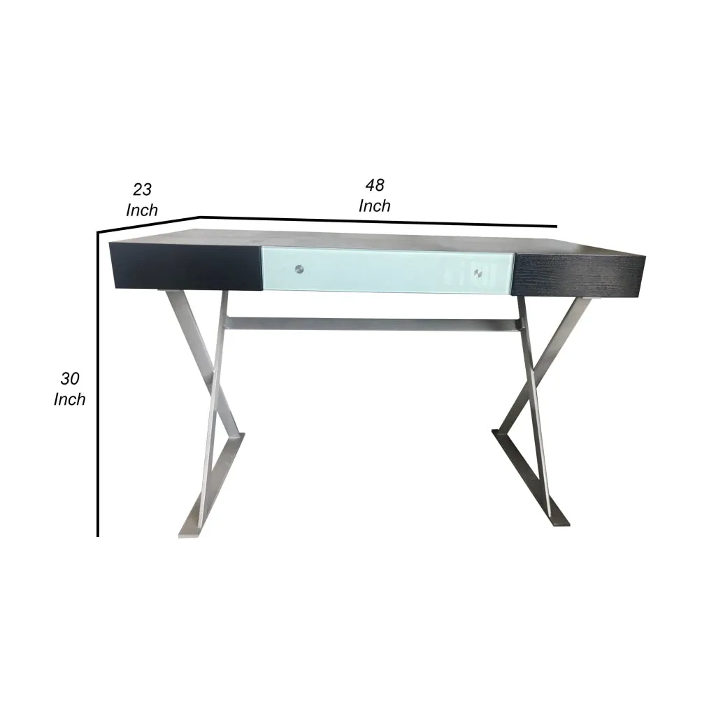 Hei 48 Inch Office Computer Desk, Drawer, Chrome Metal X Base, Brown Wood By Casagear Home