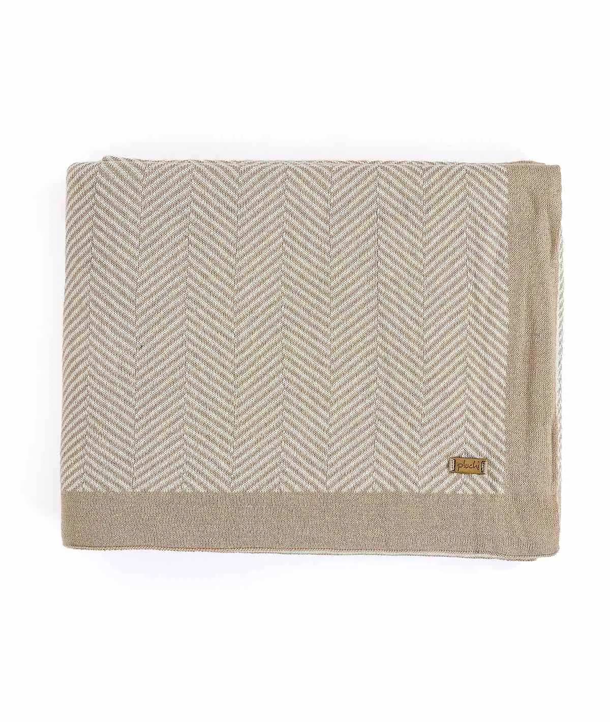 Herring Bone Stone & Natural Color 100% Cotton Knitted All Season AC Throw Blanket